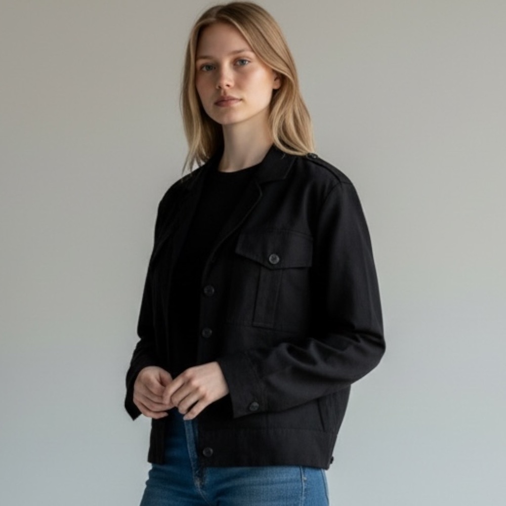 JG Hook Black Utility Jacket Women’s Size Medium Cropped Long Sleeve Button Down